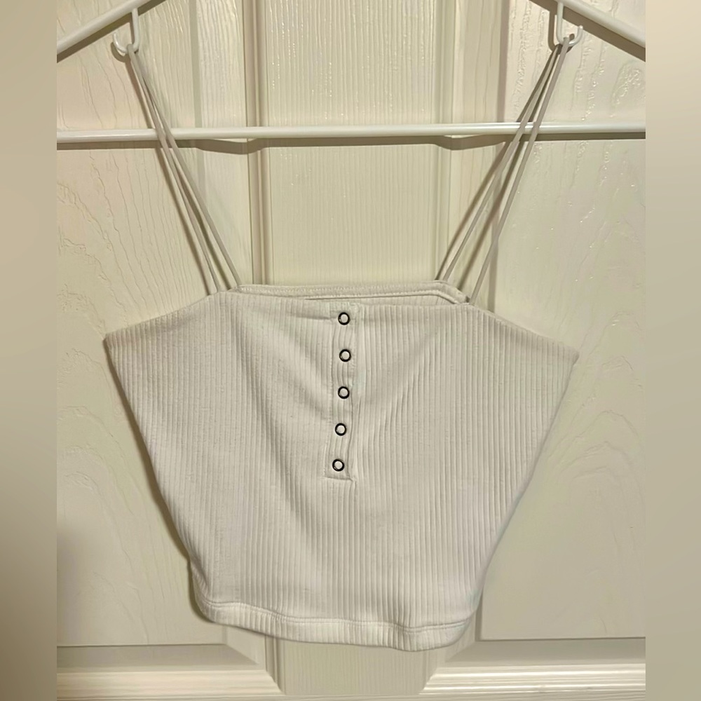 White cropped button up tank